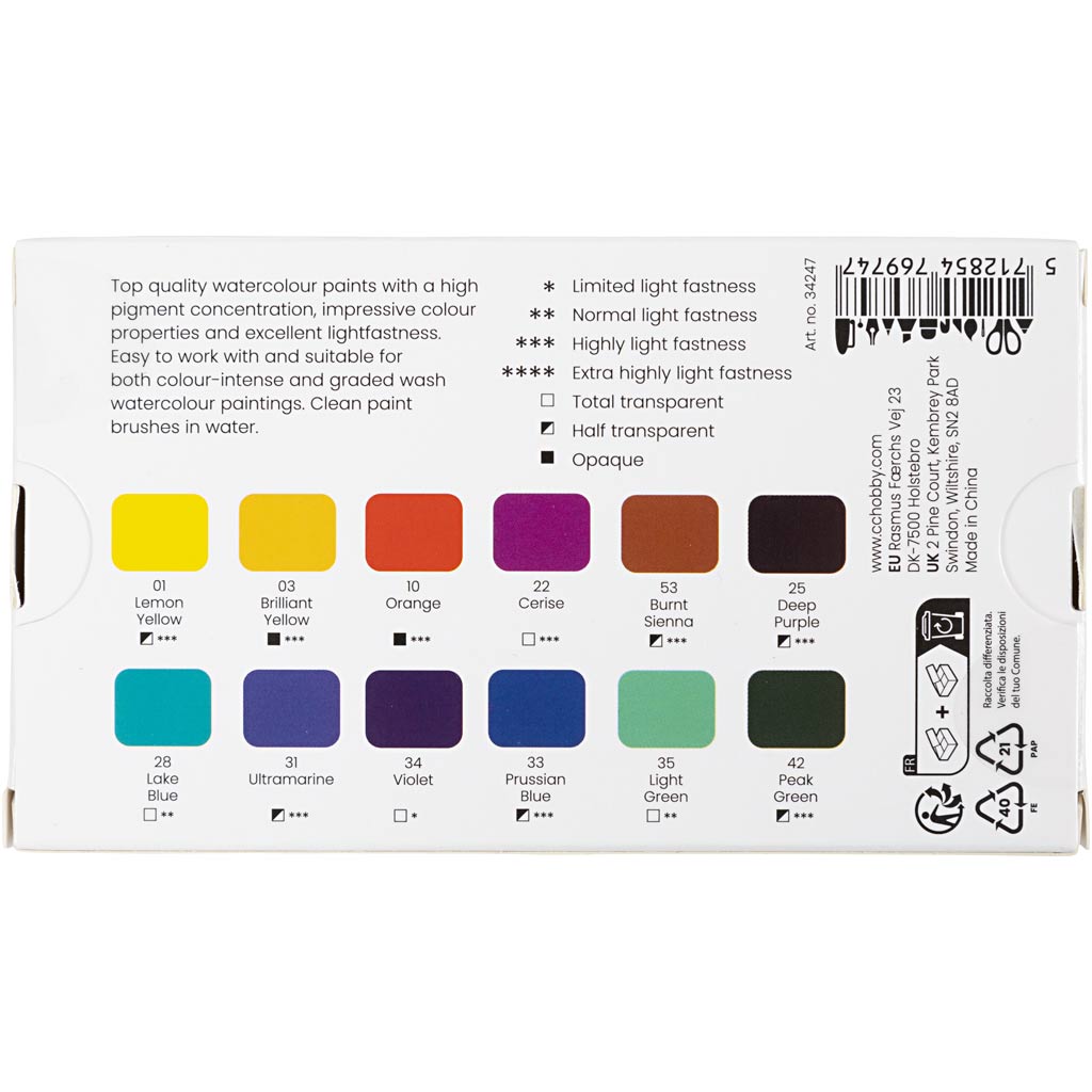 Art Aquarellfarben, Halbwannen, Blumen und Landschaften, Größe 10x15x20 mm, Sortierte Farben, 12 Farbe/ 1 Stk – Bild 2