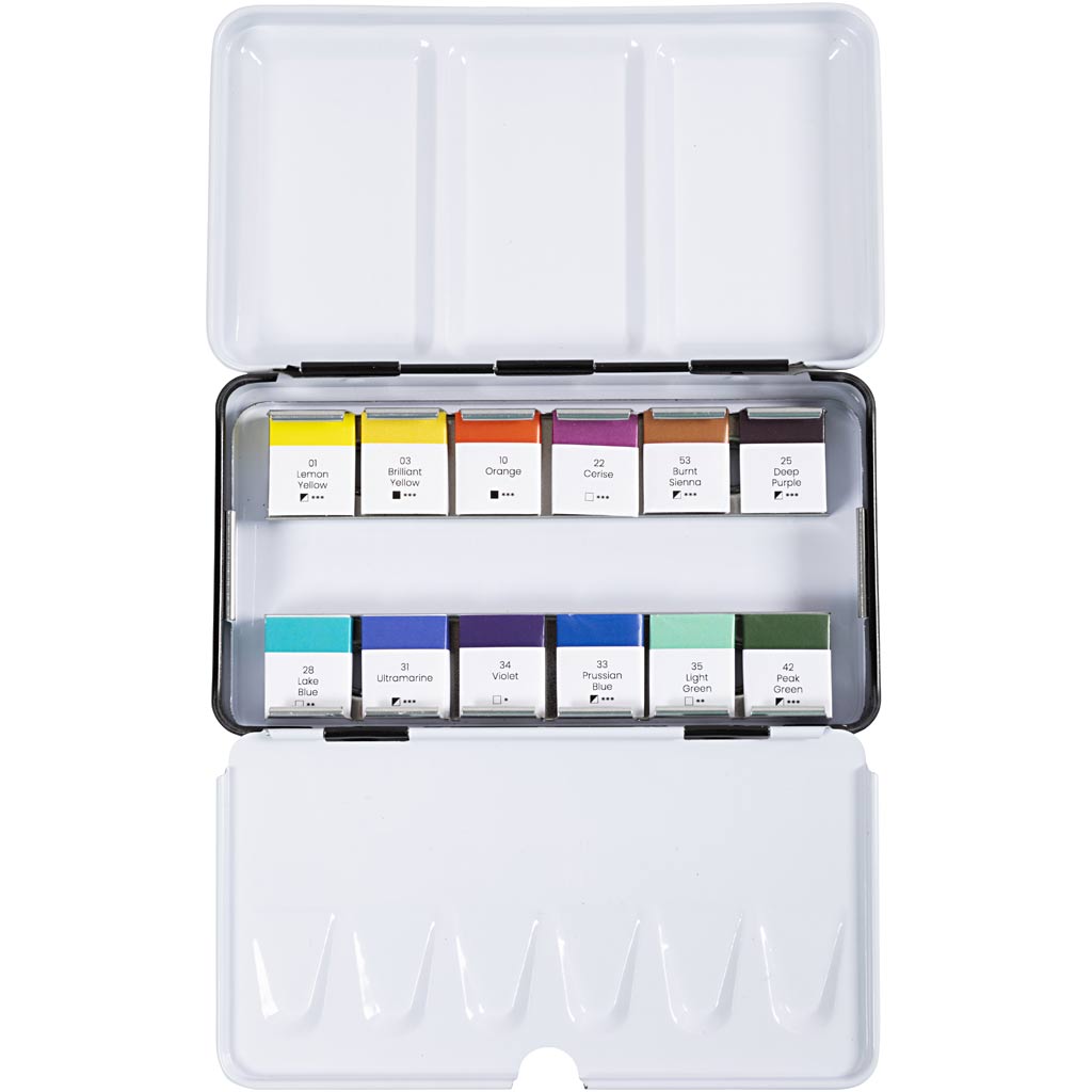 Art Aquarellfarben, Halbwannen, Blumen und Landschaften, Größe 10x15x20 mm, Sortierte Farben, 12 Farbe/ 1 Stk – Bild 4