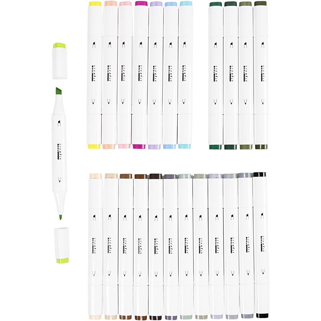 Twin Marker Filzstifte, Strichstärke 1+8 mm, Pastellfarben, Standard-Farben, 24 Stk/ 1 Pck – Bild 6