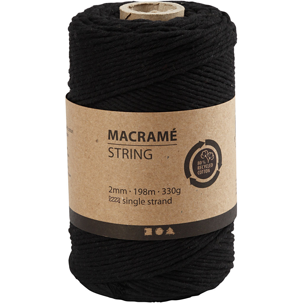 Makramée-Garn, L 198 M, D 2 mm, Schwarz, 330 g/ 1 Rolle – Bild 2