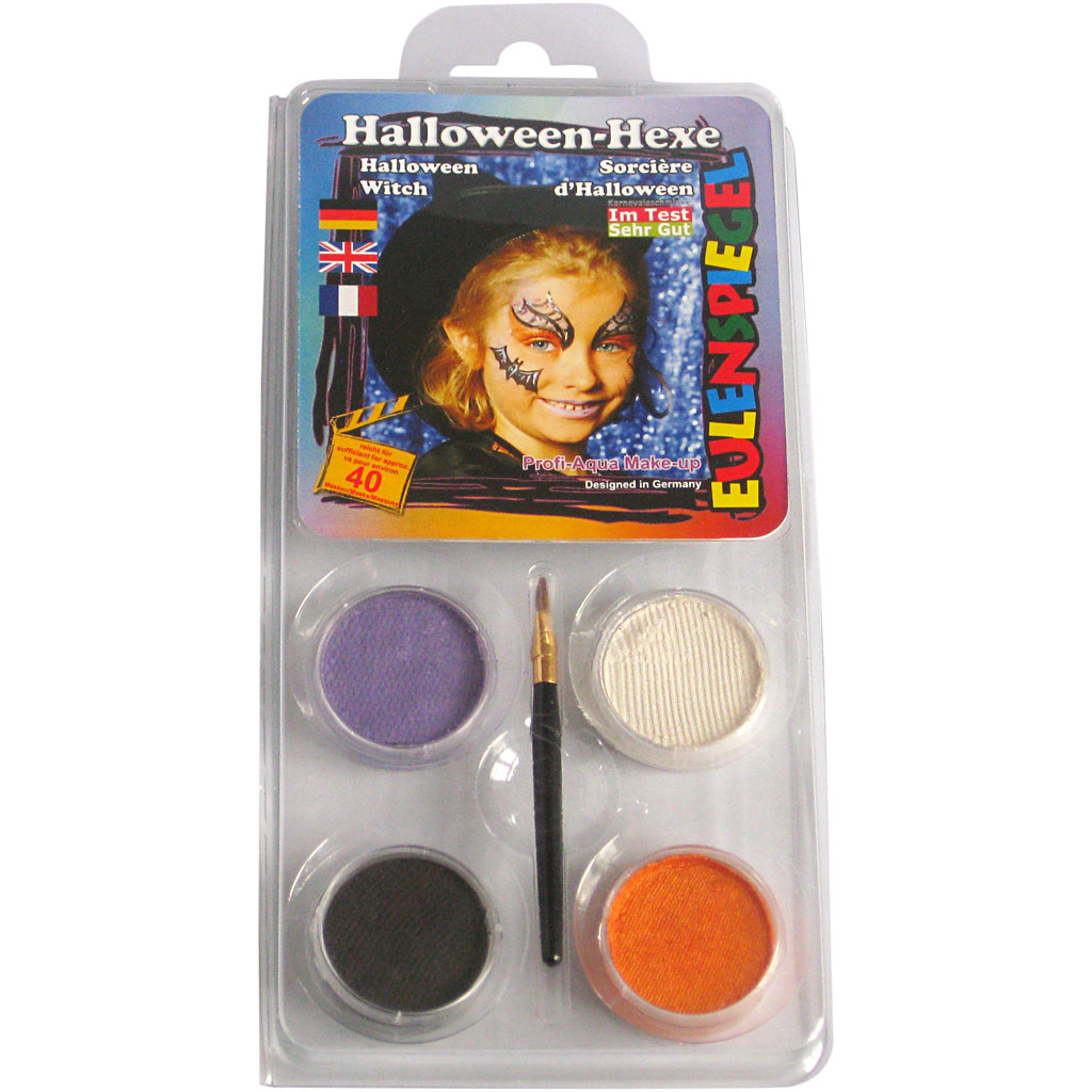 Eulenspiegel Gesichtsschminke - Motivset, Halloween-Hexe, Sortierte Farben, 1 Set – Bild 2