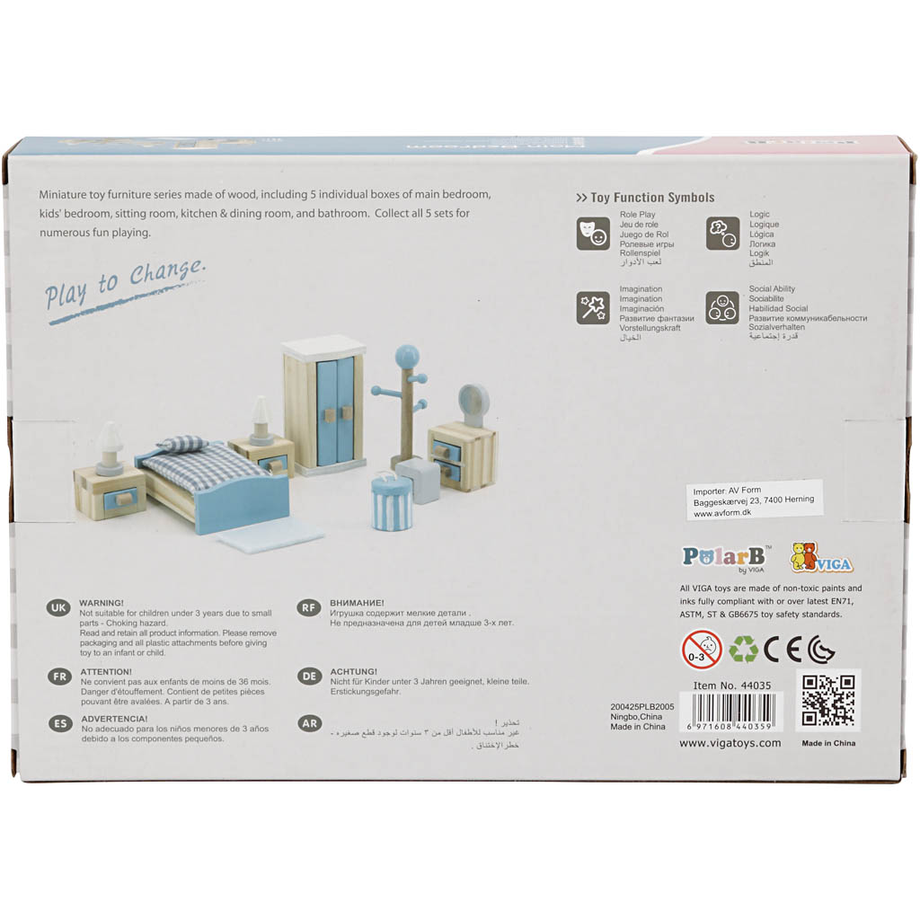 VIGA Puppenhausmöbel, Schlafzimmer, Größe 2x2x7,5 cm, 8 Teile/ 1 Set – Bild 4