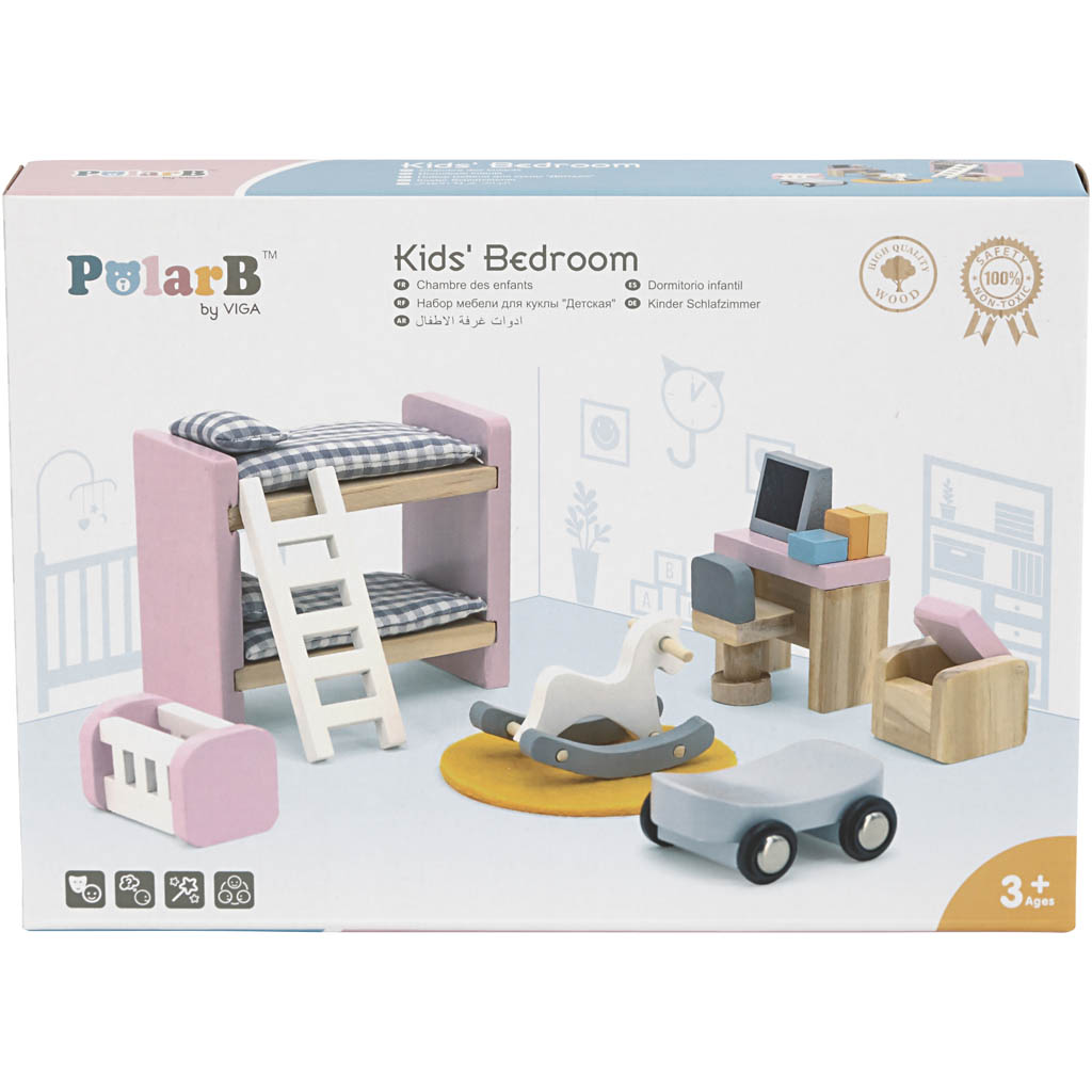 VIGA Puppenhausmöbel, das Kinderzimmer, Größe 2x2x7,5 cm, 8 Teile/ 1 Set – Bild 2