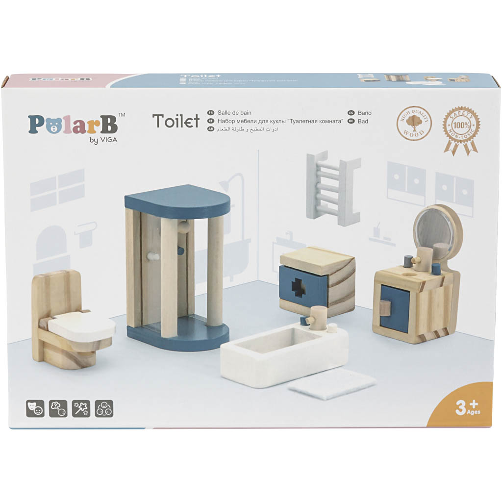 VIGA Puppenhausmöbel, Badezimmer, Größe 2x2x7,5 cm, 7 Teile/ 1 Set – Bild 2