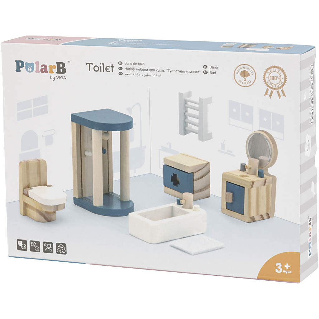 VIGA Puppenhausmöbel, Badezimmer, Größe 2x2x7,5 cm, 7 Teile/ 1 Set – Bild 3