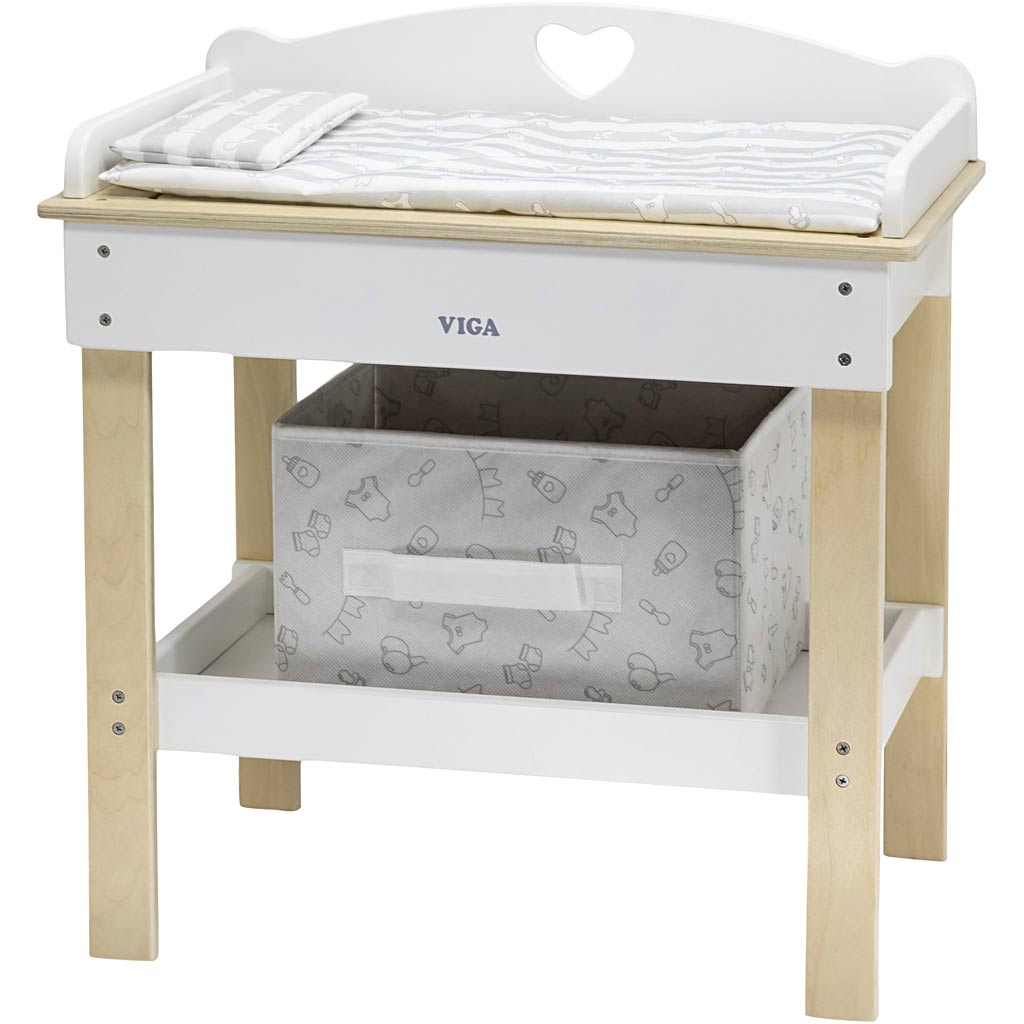 VIGA Puppen-Wickeltisch mit Badewanne, H 50 cm, L 54,5 cm, B 30 cm, 1 Stk