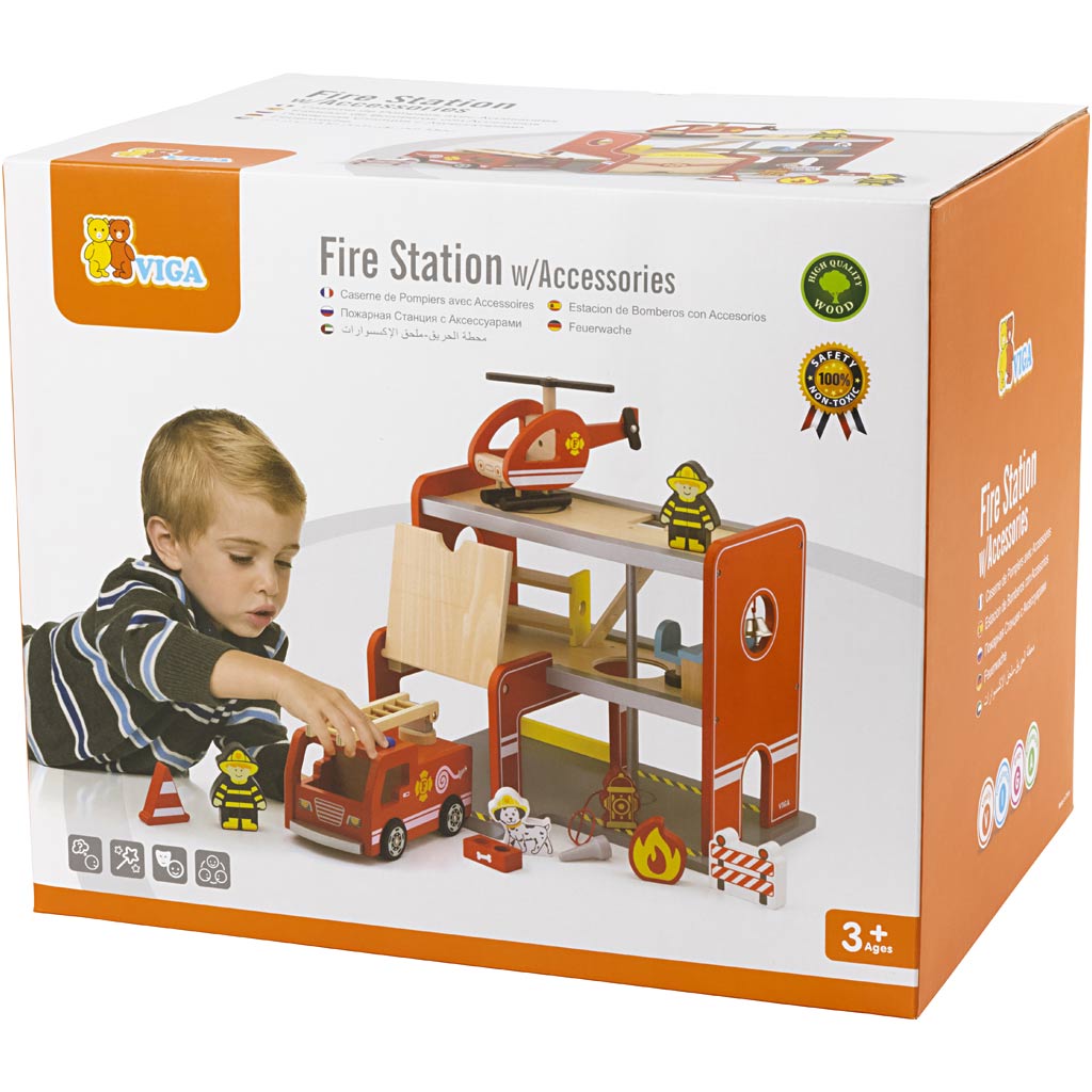 VIGA Feuerwehr aus Holz, Größe 35x26x28 cm, 1 Stk – Bild 2