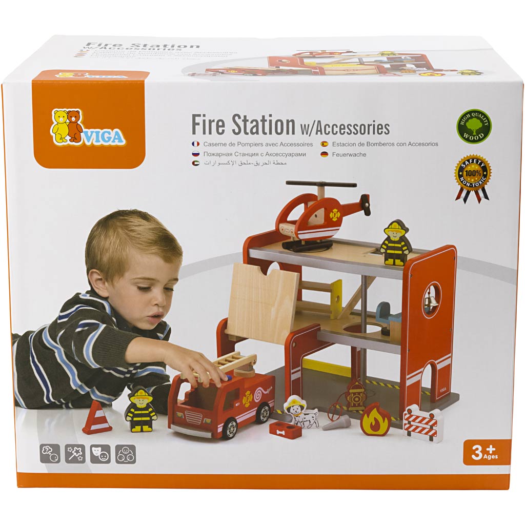 VIGA Feuerwehr aus Holz, Größe 35x26x28 cm, 1 Stk – Bild 3