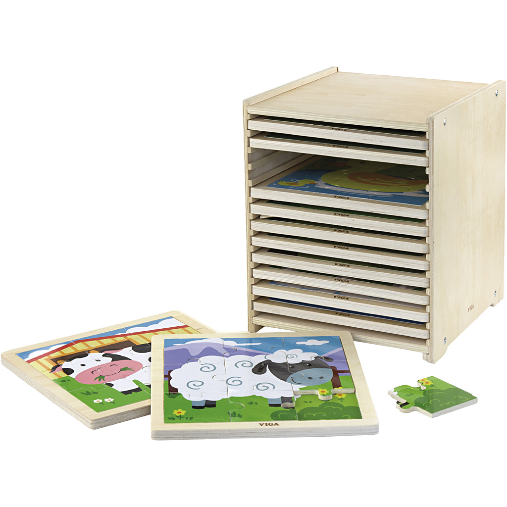 VIGA Puzzle-Set mit 12 Puzzles, Größe 23x27,5x23,5 cm, 12X9 Stücke, 12 Teile/ 1 Set