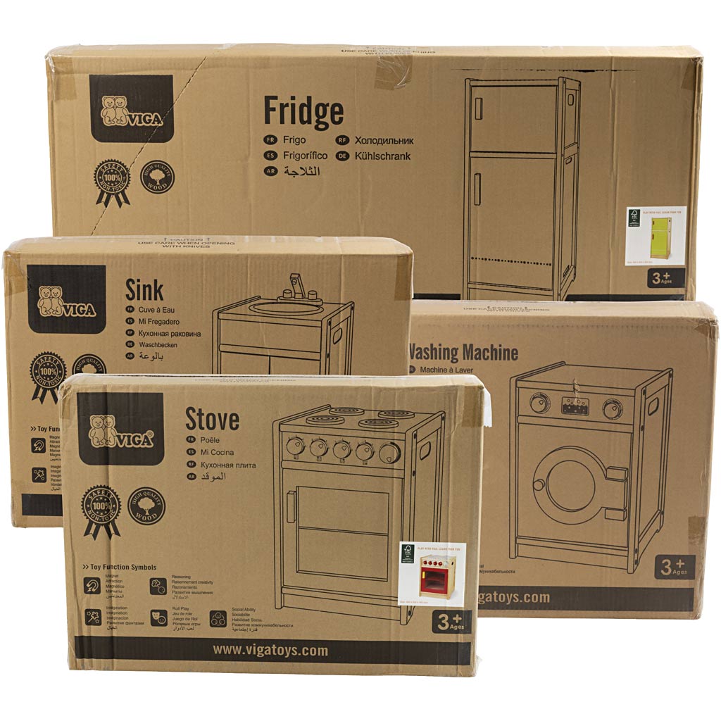 VIGA Spielküche aus Holz, H 54-92 cm, T 36 cm, B 160 cm, 4 Teile/ 1 Set – Bild 2