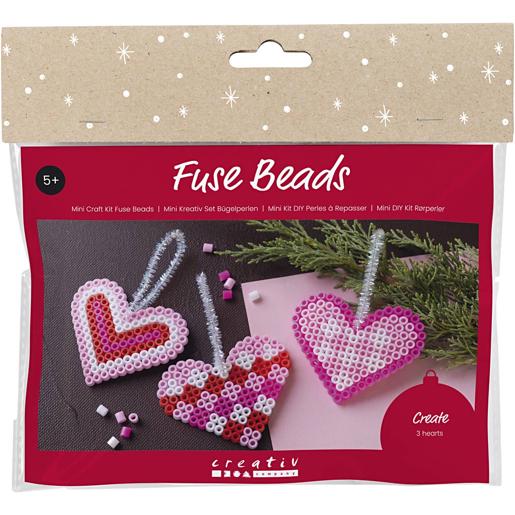 Mini Kreativ Set Bügelperlen, Weihnachtsherzen, Pink, Hellpink, Primärrot, Weiß, 1 Pck